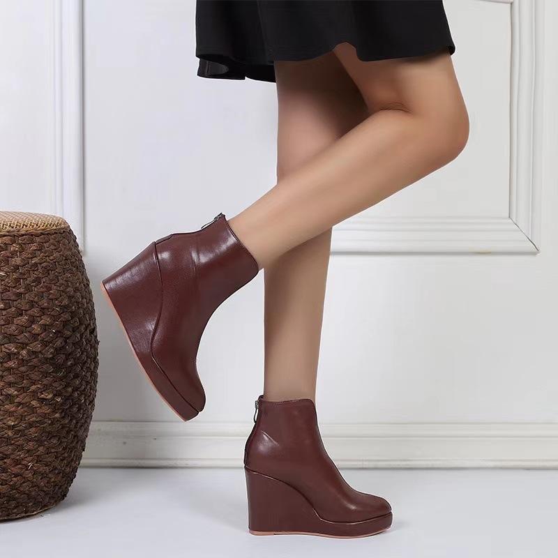 2025 Autumn-early Winter Shoes, Women's Platform Ankle Boots, Modern Women's Wedge Shoes 10 Cm, Pure Black, White, Plus Size 42