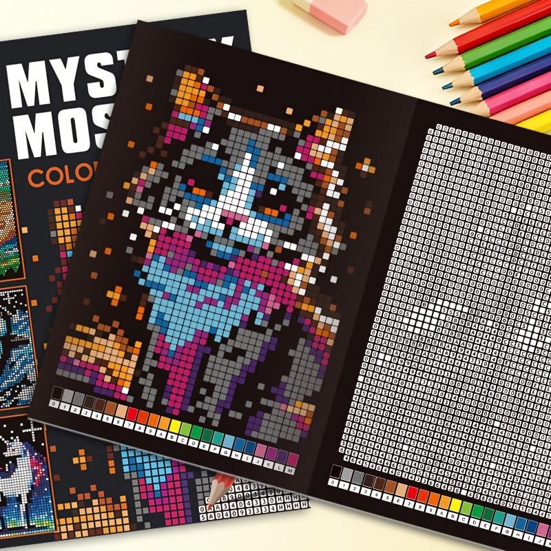 24 Seiten Mystery Mosaik Malbuch nach Zahlen für Erwachsene Pixel Art Stressabbau Handbemalung
