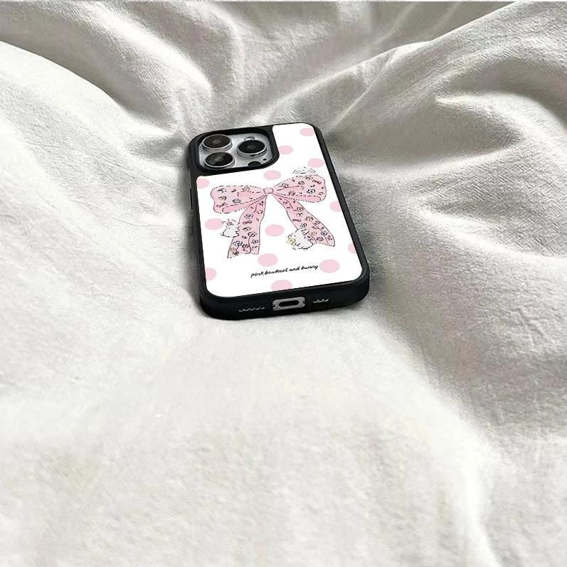 Pink polka dot bow rabbit suitable for IPhone17 mobile phone case 15 matte PC16 girl 13 new 14 cute