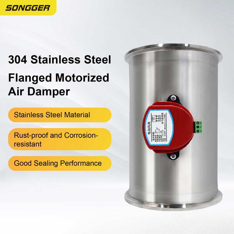 304 Stainless Steel Motorized Pneumatic Damper Valve AC220V DC12V DC24V for Hospital Lab Fresh Air HVAC System