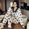 Women's Golden Diamond Velvet Lapel Pajama Set: Long Sleeve Cardigan and Pants, Soft, Comfortable, Anti-static Home Wear for Autumn/Winter.