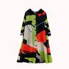 Plus Size Mid-Length Lapel Cardigan - Autumn Style, Belly Concealing, Pleated Design, Printed Pattern