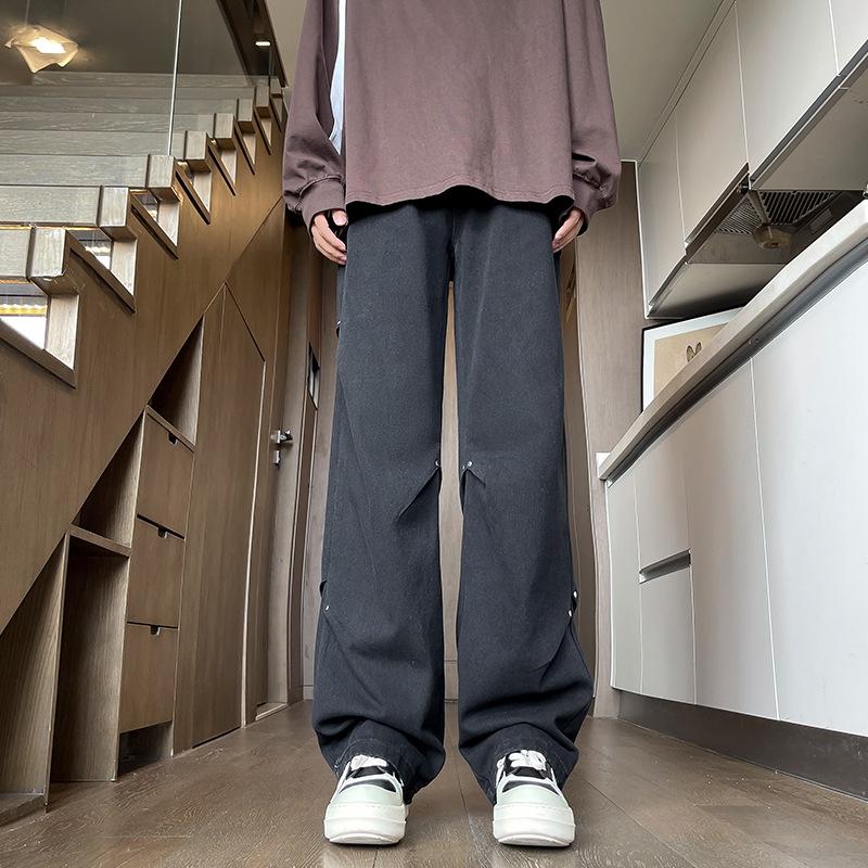 

Yadu - Four Seasons Retro Washed Denim Pants, Unisex Loose Straight-Leg Casual Pants (Style 8025) S