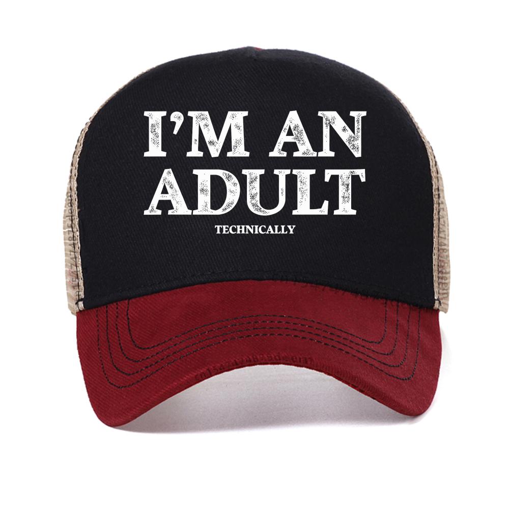 Retro Style Tshirts I m An Adult baseball cap Technically Funny 18th Birthday Gift caps Unisex casual mesh Snapback hats Adjustable красный