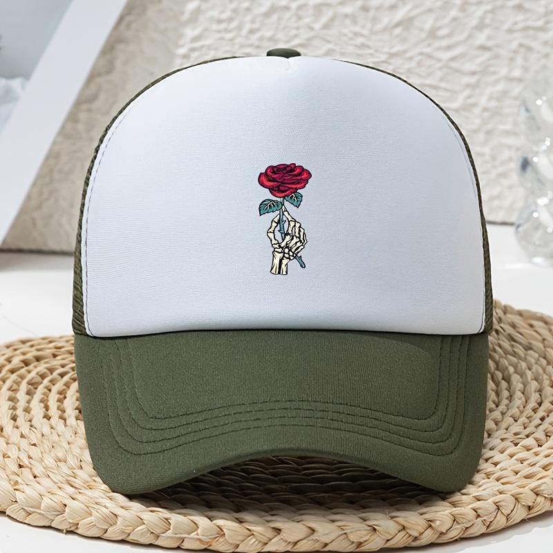Damenhut Cartoon Skeletthand Rose Bedruckt Schwamm Baseballkappe LKW-Fahrer Webhut Sommer Kreativ