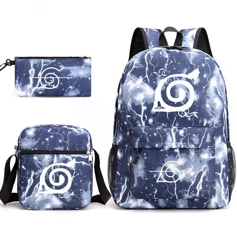 Anime Naruto Starry Sky Teen Student School Bag Three-Piece Set Men'S And Women'S Backpacks Satchel Pencil Bag