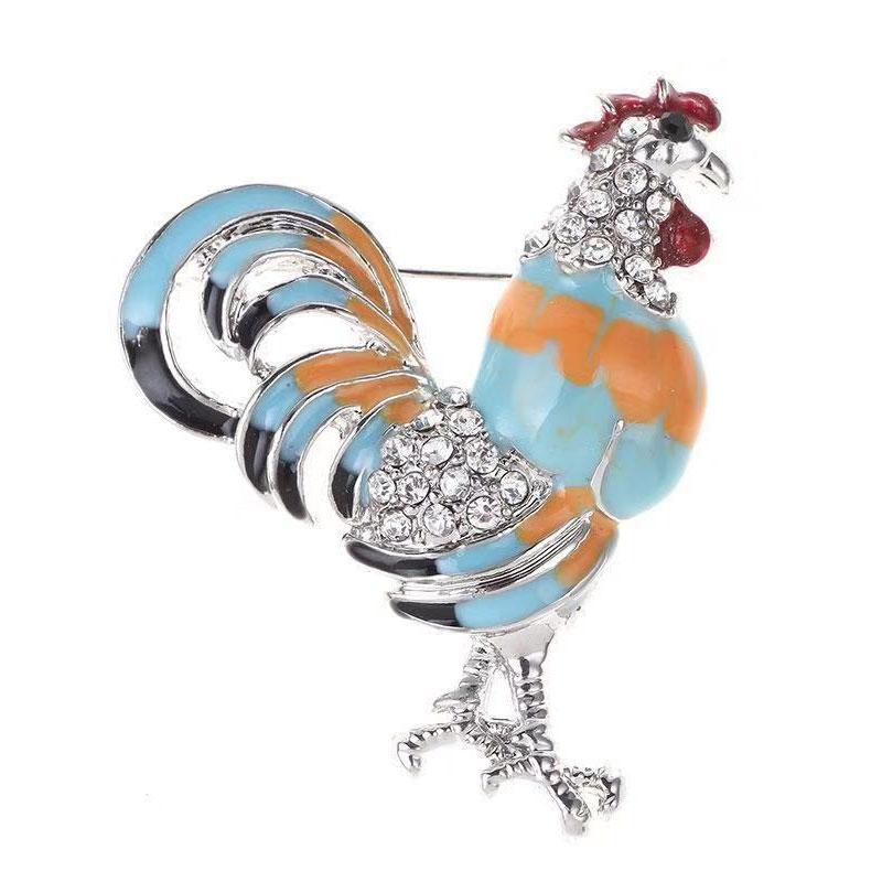 Cute Colour Rooster Brooch Pin For Women Enamel Animal Corsages Crystal Cock Jewelry Pins Gift