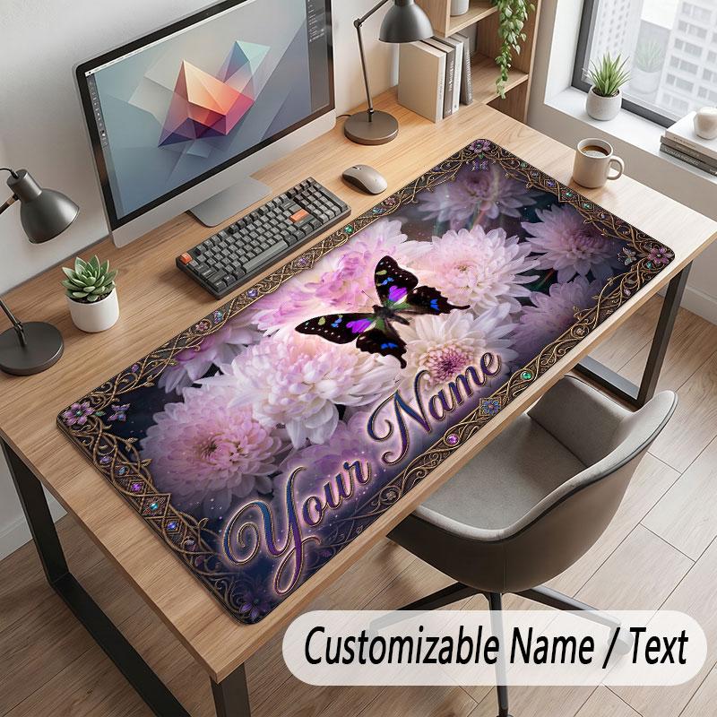 Butterfly Theme Customized Mouse Pad Personalized Print Name Text Desk Mat For Home Office Table Decor