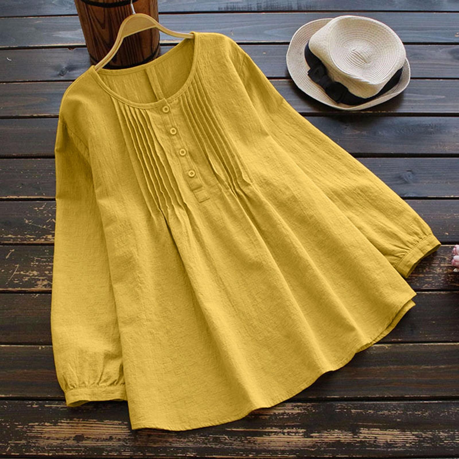 

Women s Loose Cotton And Linen Button Down Collar Color Versatile Top XXXXXL жовтий