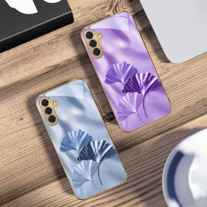Luxurious Ginkgo Leaves For Samsung Galaxy S20 FE S21 S22 S23 Plus S24 Ultra 25Ultra S21+ S9+ S22Plus Golden glass phone case