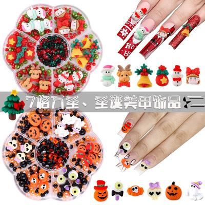Nail Art Christmas Bells Snowflake Elk Snowman Nail Art Ornaments Halloween Kid Funny Ghost Pumpkin Nail Accessories