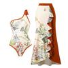 2025 Women's Retro One-Shoulder Swimsuit and Chiffon Bikini Set