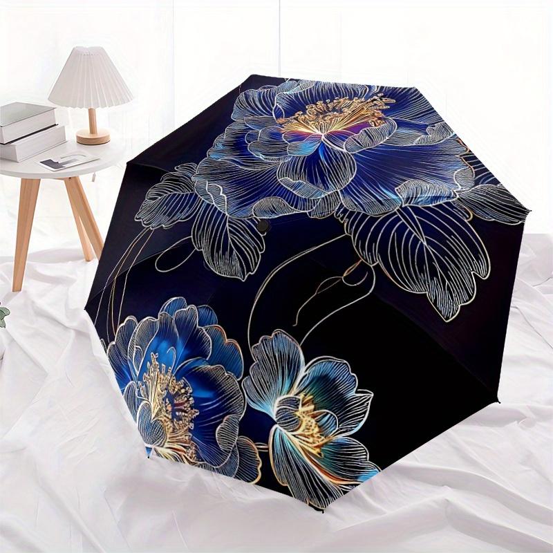 1pc Floral Design Automatic Open/close Folding Compact Umbrella, 8-Rib Sturdy Canopy, Lightweight Portable, Everyday Use, Gift, Outdoor Umbrella, Trav