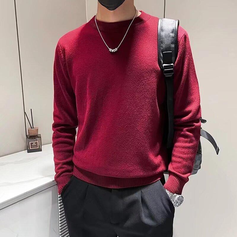 Spring 2024 Men's Sweater Patchwork Assorted Colors Skin-Friendly Fabric Fashion Versatile Top Casual Long-Sleeved Bottoming Shirt
