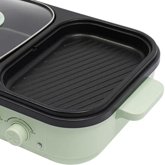 Elektrikli Hot Pot Izgara Tavası 2'si 1 Arada Yapışmaz Hot Pot Tava Cam Kapaklı Hızlı Isıtma Çift Sıcaklık Kontrolü Aşırı Isınma Koruması Ocak