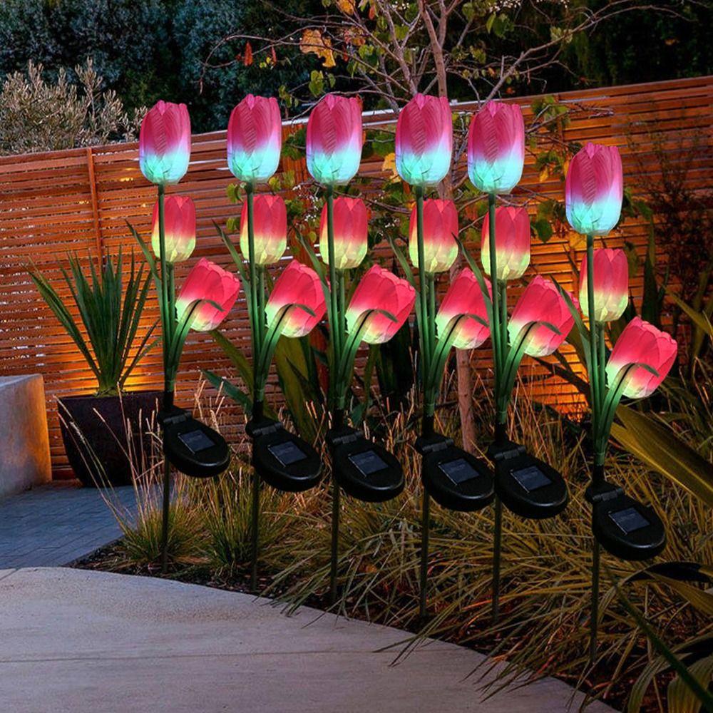 Stainless Steel Solar LED Light Waterproof Modern Lawn Lamp Creative Simulated Tulip Rose Flower Lamp Christmas