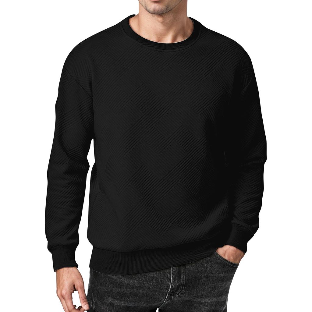 Męska bluza z okrągłym dekoltem, casualowa, z długim rękawem, z geometryczną teksturą, modny pulower