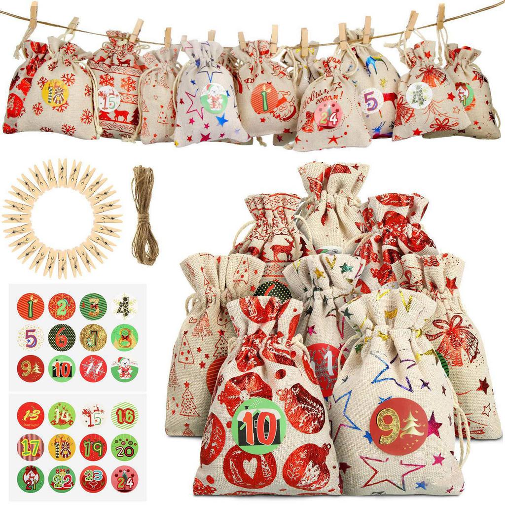 Xmas Linen Bag Double Drawstring Design Lightweight Holiday Gift Wrapping Bag for Festival