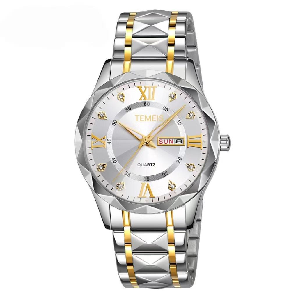 Temeis Men'S Watch Waterproof Luminous Double Calendar Men'S Quartz Watch Rhombus Glass Watch