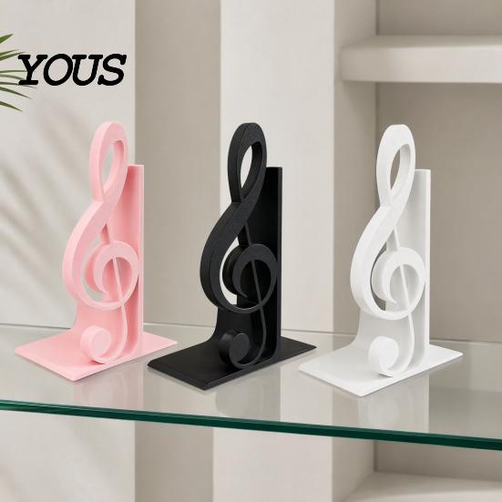 Matte Surface Book Stopper 3D Printed Music Note Bookend, Decorative Shelf Organizer, Modern Desk Decor for Home Themed Gift Office Study, Heavy Base