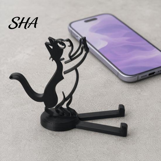 Horizontal Vertical Phone Holder 3D Printed Mobile Holder, One-Piece Molding Stand, Portable Stand Climbing Cat Shape Stable Support for Watching