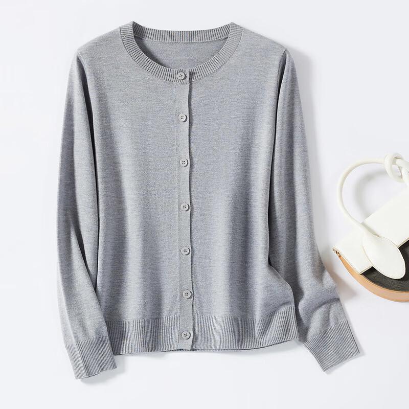 Jinjv Damen Rundhals Strickjacke aus Seidenmischung