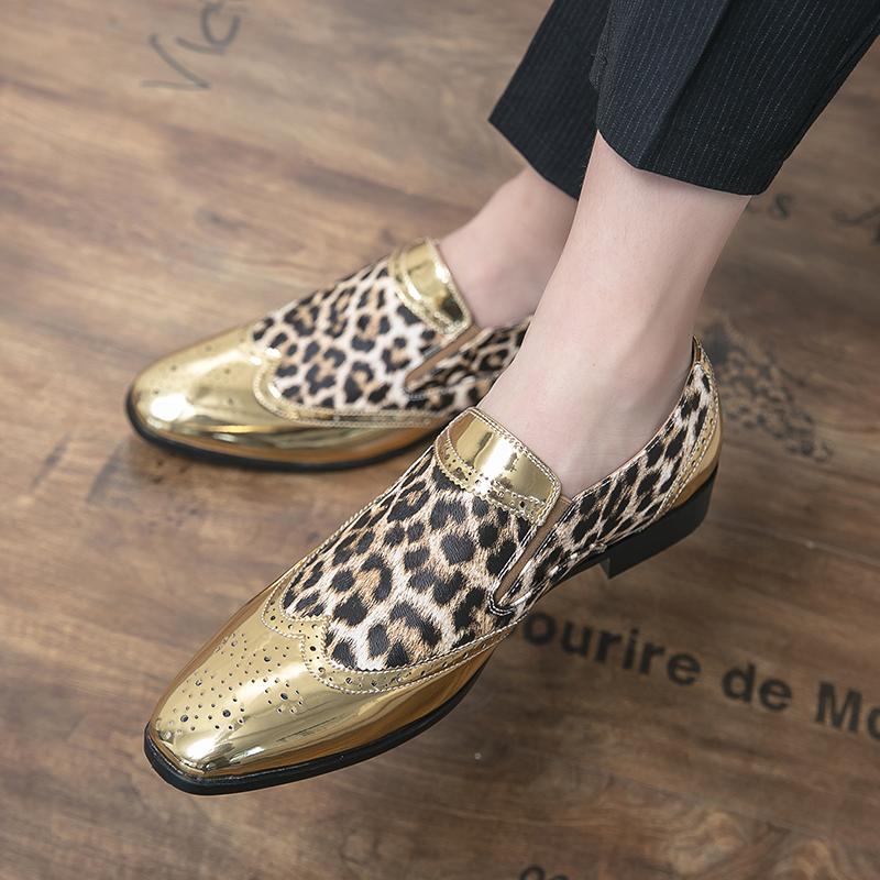 Fashion Gold and Silver Men Fashion Shoes Leopard Print Casual Shoes Low Heel Loafers Men Mens Oxfords Business Wedding Moccasins Formal