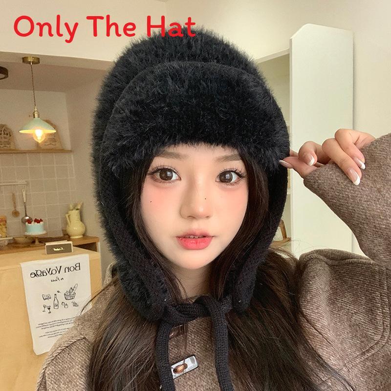 Knitted Winter Hat With Plush Ear Cover For Outdoor Cold Weather Fashion Style