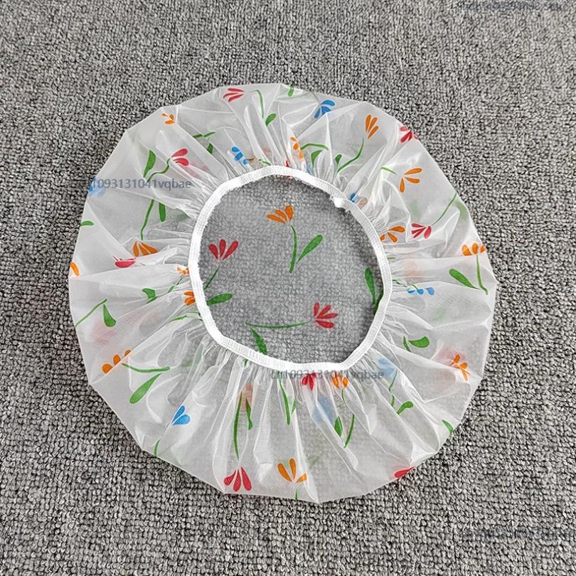 Adjustable Printed Shower Caps Waterproof and Reusable with Elastic Band For Women's Spa Salon Cartoon Transparent Shower Cap