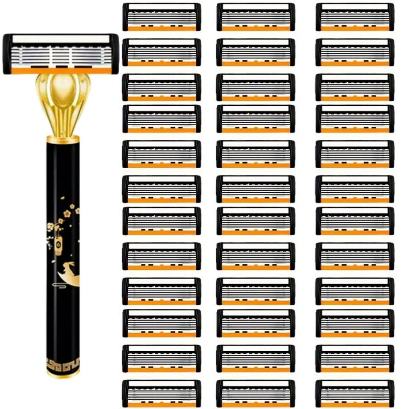 Men's Manual Razor Safety Razor 6-layer Stainless Steel Hair Removal Knife, Replaceable Razor Head, Razor Tools.