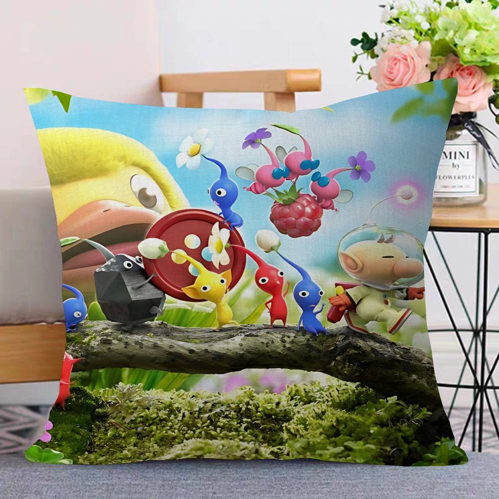 P-Pikmin Game Pillow Covers Cartoon Sofa Decorative Home Double-Sided Printing Short Plush Cute Cushion Cover