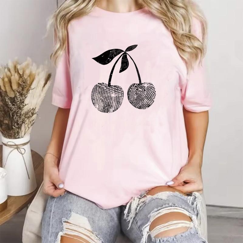 Pink Color Cherry Summer Fashion Tshirts Unisex Unisexga Top Female Anime Y2k Clothing Fashion Graphic Tshirt Unisex Tops