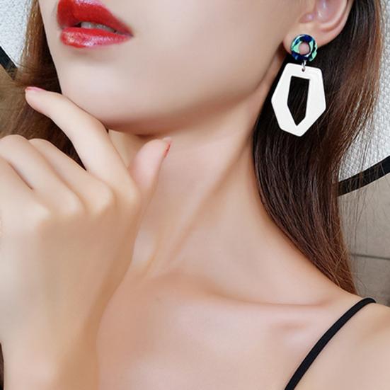 Circle Hollow Hexagon Acrylic Long Dangle Women Stud Earrings Jewelry