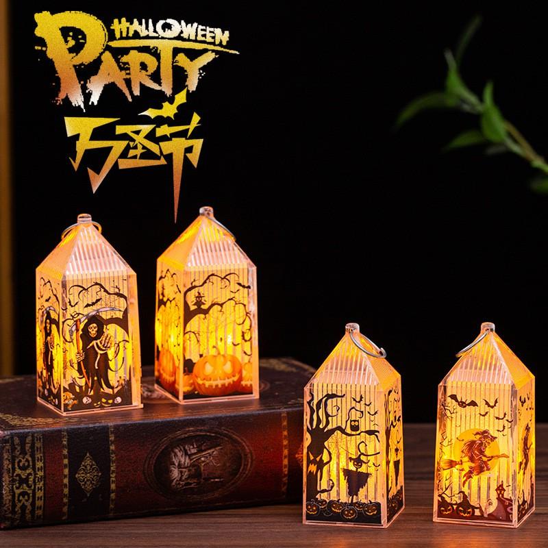 Halloween Pumpkin Lamp Decorations Kids Party Favors Plastic Ornaments Witch Skeleton Scarecrow Props