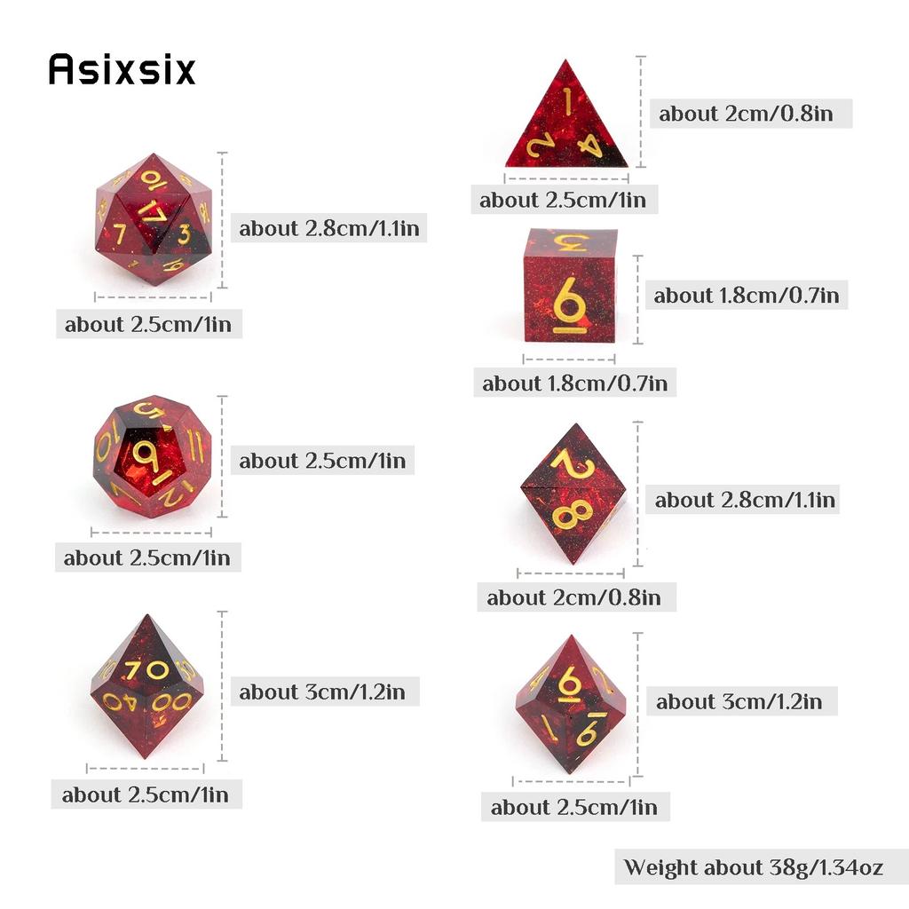7 Pcs Red Resin Golden Number Sharp Edge Dice Polyhedral Dice Suitable for Role-Playing RPG    Board Game