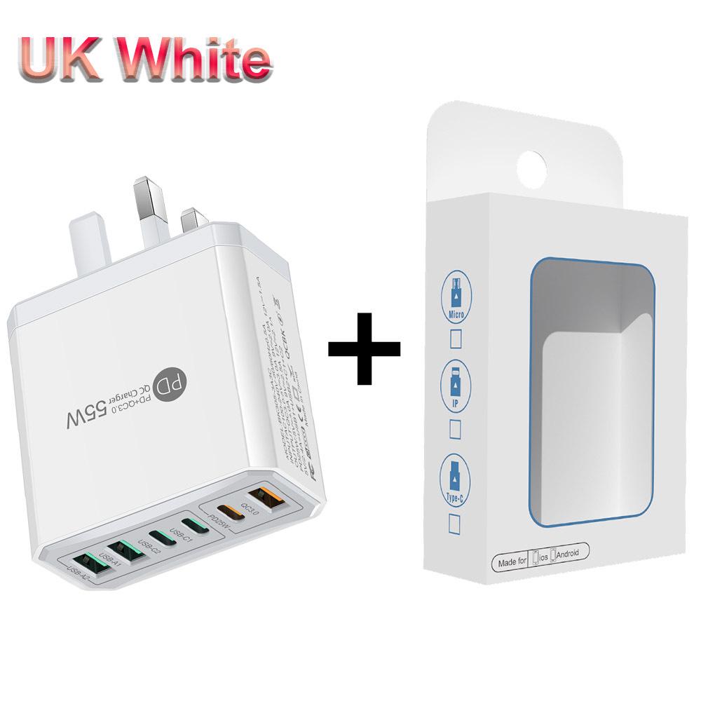 55W QC 3.0 Six-Port Fast Mobile Charger with PD, USB Ports, EU/US/UK Compatibility
