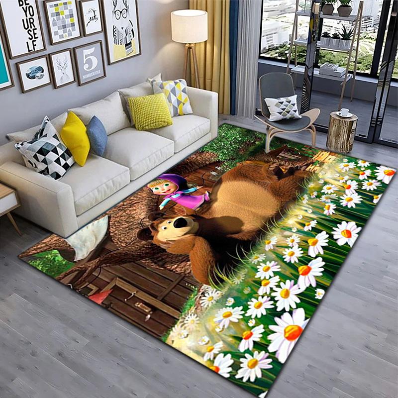 Russian animation Masha and the Bear Fairy Tale Cartoon Carpet Soft Home Living Room Bedroom Door Mat Outdoor Picnic Ground Mat rug T5