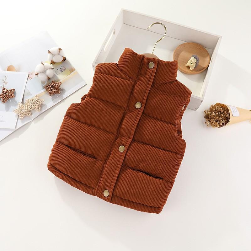 Kids Padded Vest Boys Girls Corduroy Winter Outerwear Thick Cotton Lined Sleeveless Jacket Toddlers 3-8Y