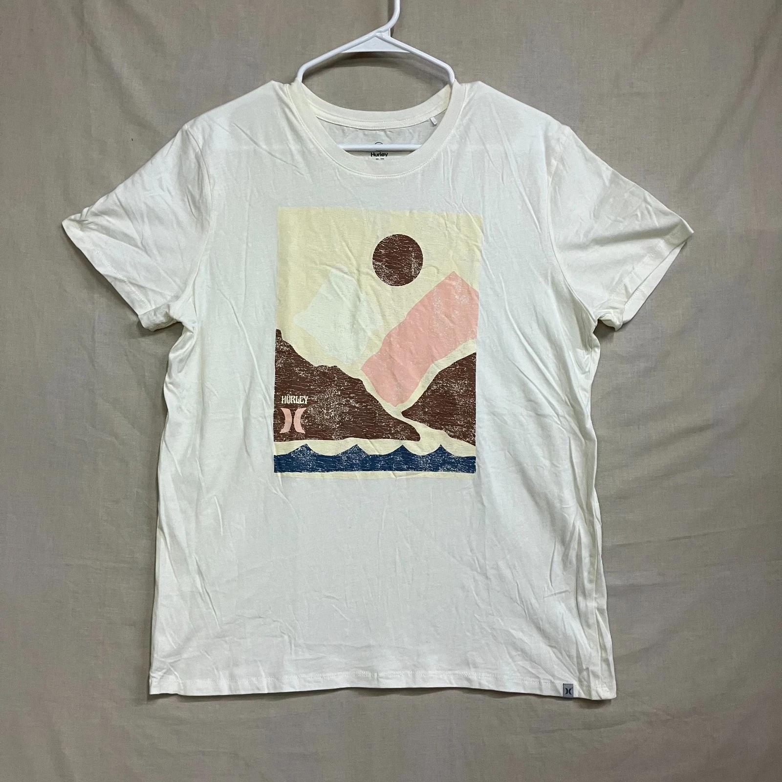 Hurley Graphic T-Shirt Men s Medium White Short Sleeve Surf Beach Tee Casual XL