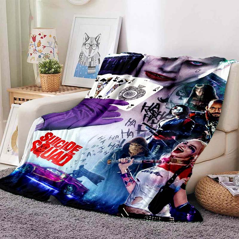 This 3DThe new Suicide Squad printed blanket is a warm and comfortable flannel blanket suitable for bedrooms, sofas, beds, chai