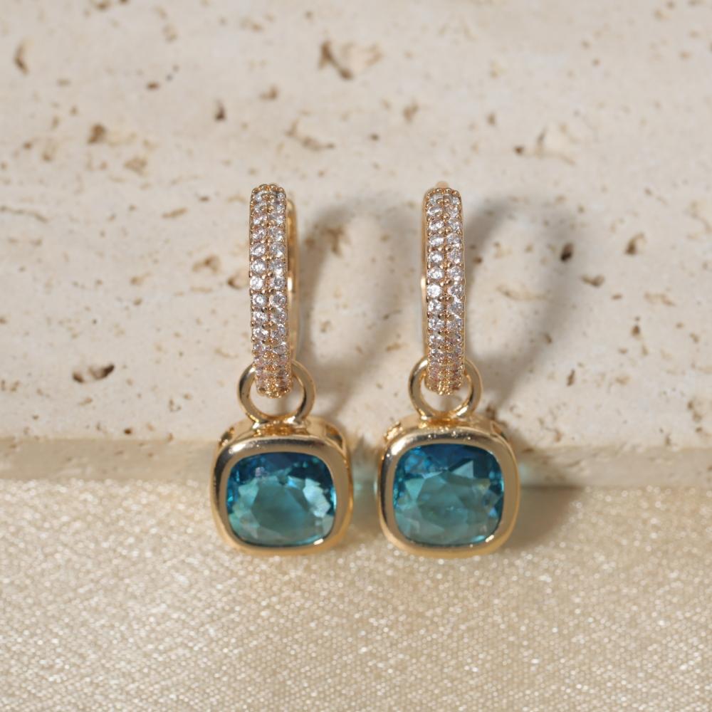 Fashion Square Dangle Earrings for Women Zirconia Earring Jewelry Wedding Party Accessories синий
