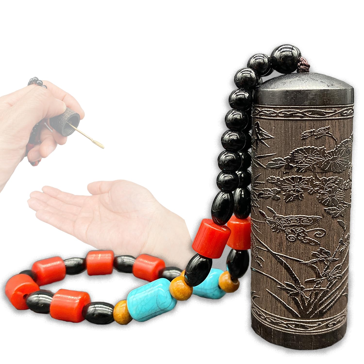 

ReTORUE Incense Container with Medicine Mount Koya Incense Container Gentlemen Type Spoon, Ebony, Portable, (Four B)