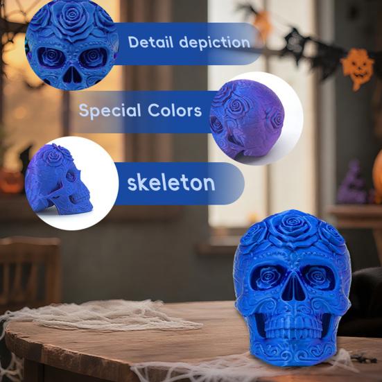 Rose Skull Figurine Day of The Dead Plastic Floral Skull Statue Collectible Human Head Sculpture for Halloween Home Desktop Decor