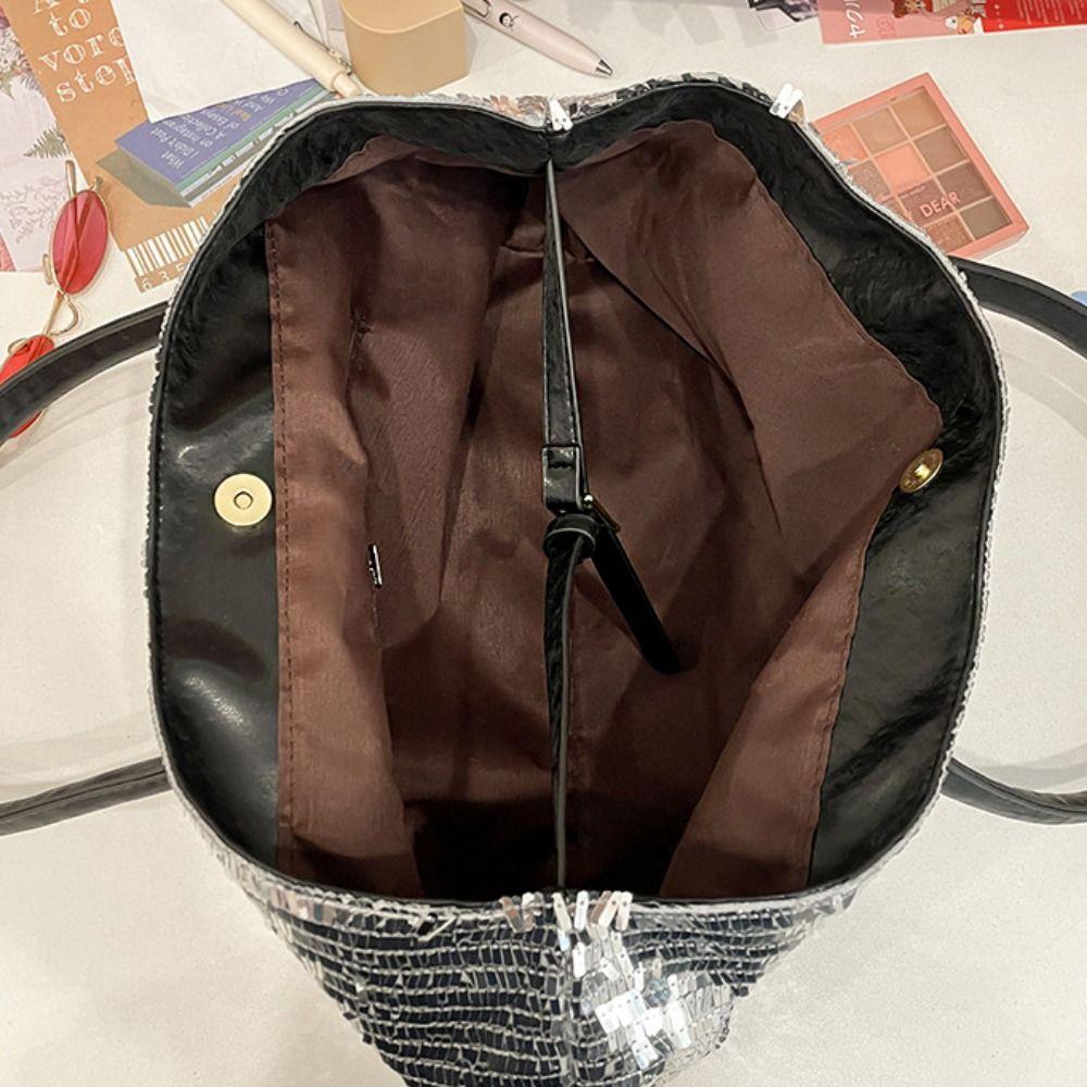 Simple Shiny Sequin Tote Bag Sequined Large Blingbling Handbag Underarm Bag Fashion Glitter Shoulder Bag Travel