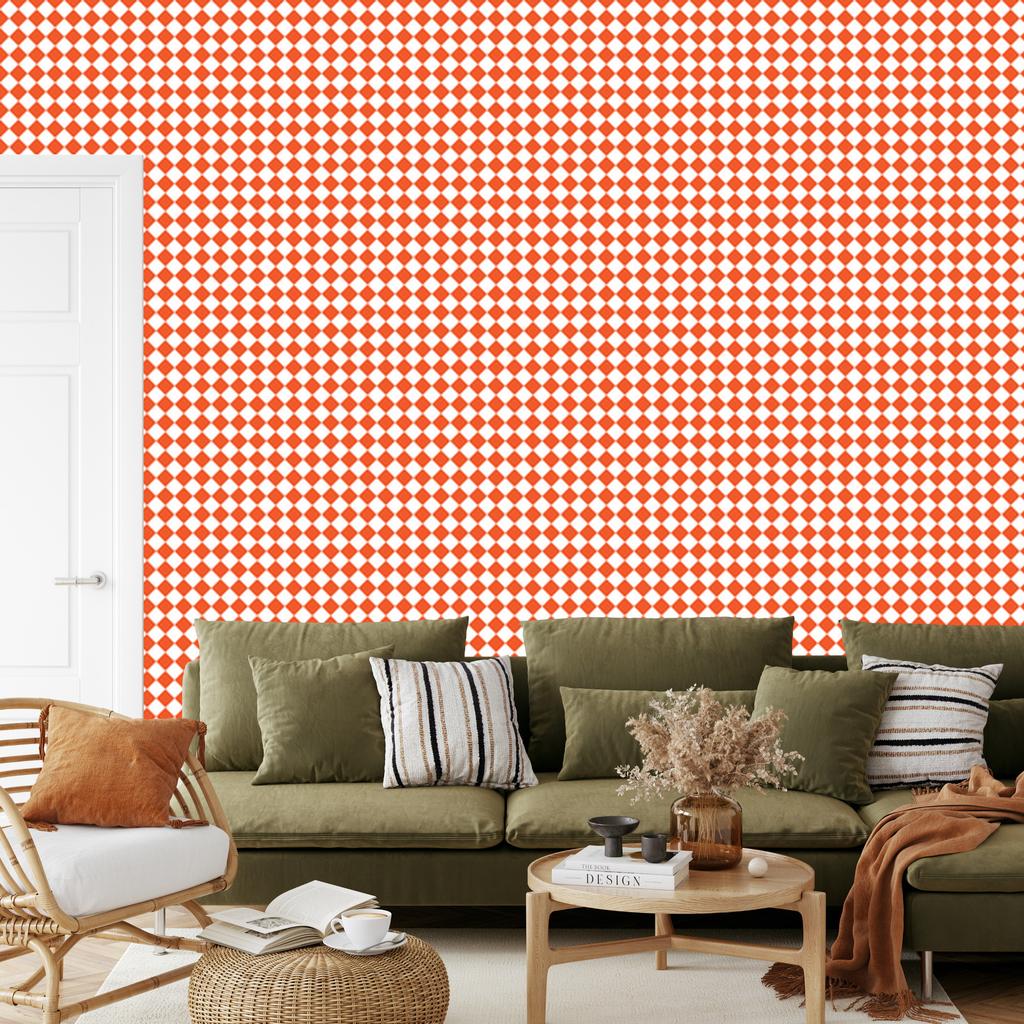 Geometric Rhombus Wallpaper Peach and White 50x1000