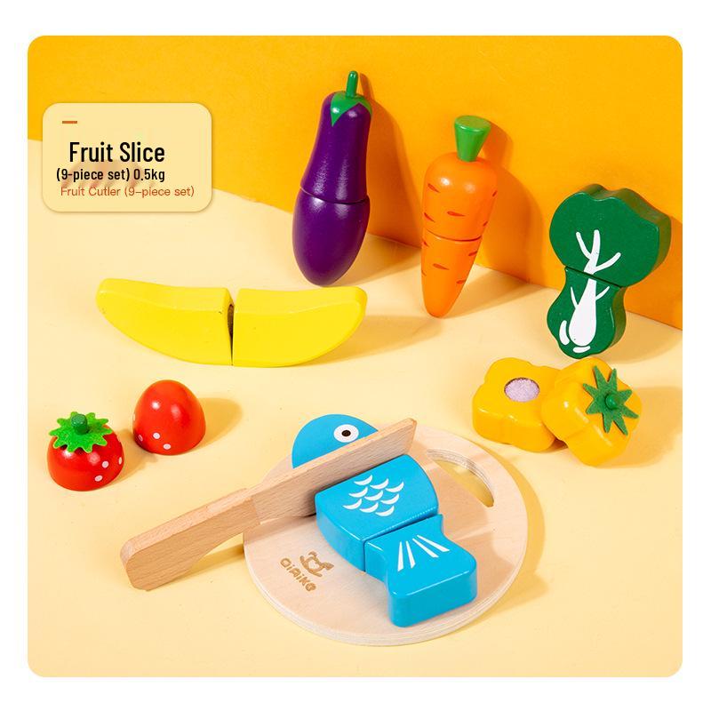Wooden Pretend Play Fruit & Veggie Cutting Set for Kids - Educational Kitchen Toy