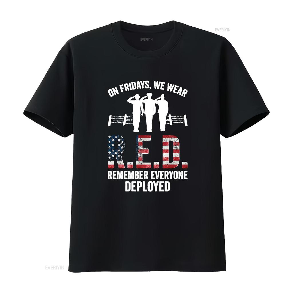 Mens On Fridays We Were Red Remember Everyone Deployed T Shirt Black 2X Large vintage Washed streetwear Casual Soft homme