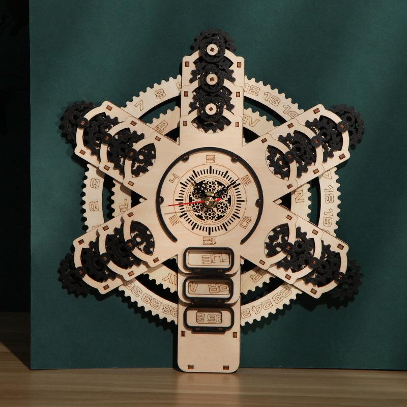 

Трансграничный новый 3D трехмерный пазл деревянные игрушки пазл собранные игрушки DIY креативный календарь настенные часы оптовая продажа жёлтый