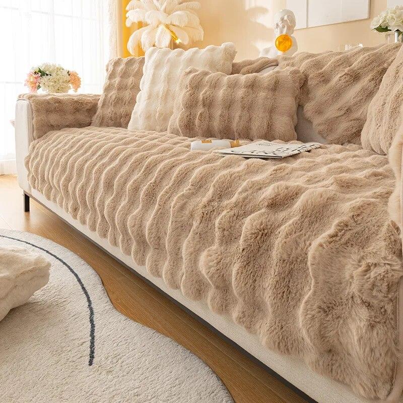 Tavşan Peluş Kalınlaşmak Kanepe Slipcover Evrensel Düz Renk Kanepe Havlu Kaymaz Kanepe Kapakları Oturma Odası Için Slipcovers Kanepe Havlu