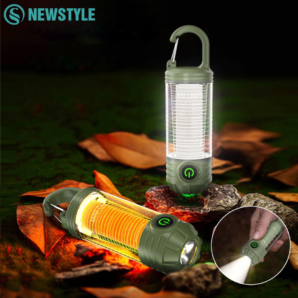 LED Multifunctional Camping Lanter Flashlight Night Light USB Rechargeable Outdoor Waterproof Hiking Night Hanging Lamp Travel